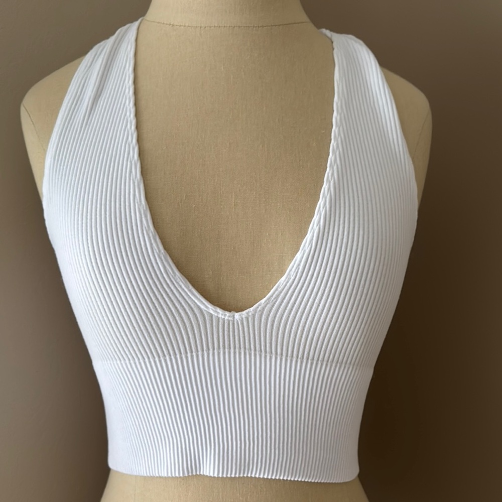 White Ribbed Women's Top